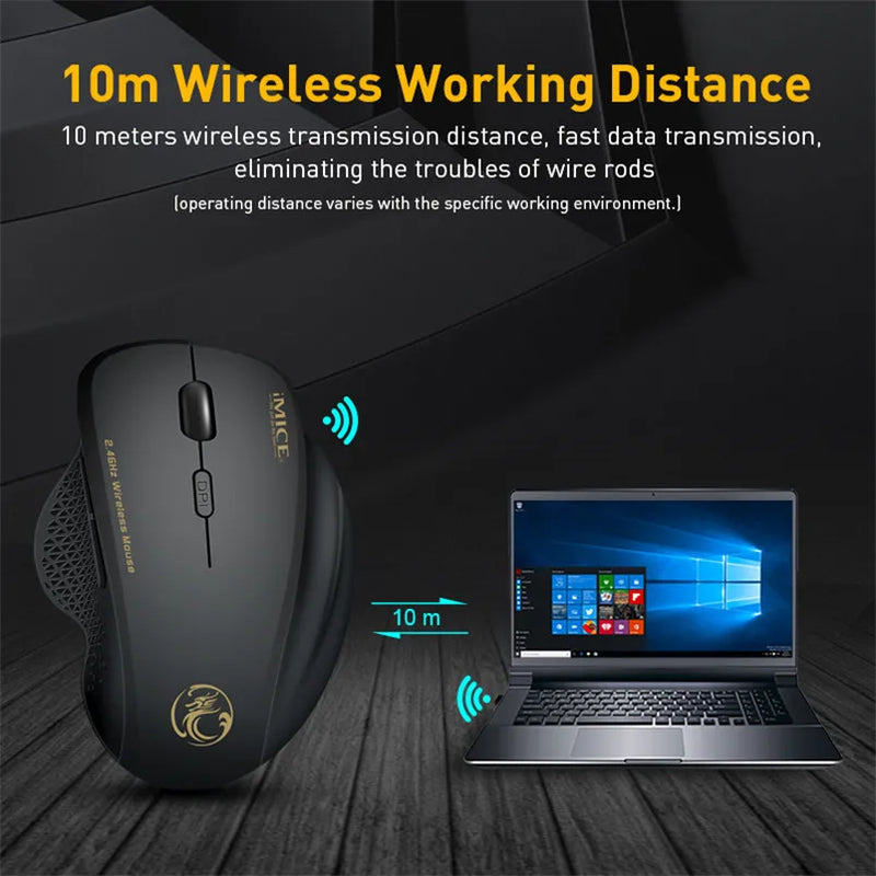 Mouse Sem Fio - Ergonômico - 6 Botões 2.4Ghz - 1600 DPI